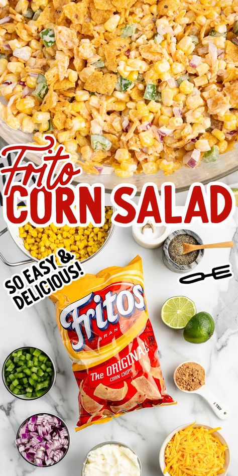 Corn Salad With Fritos Easy, Taco Salad Fritos Corn Chips, Corn Dorito Salad, Chilli Cheese Frito Corn Salad, Viral Frito Corn Salad, Corn Roast Party Ideas, Recipes Using Fritos Corn Chips, Chicken Corn Salad Recipe, Corn Frito Salad Recipe