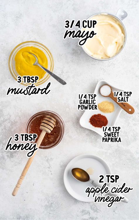 Honey Mustard Sauce raw ingredients that are labeled Honey Mayo Dressing, Mcalisters Deli Honey Mustard, How To Make Honey Mustard Sauce, Honey Mustard Mayo Sauce, Honey Mayo Sauce, How To Make Honey Mustard, Mayo Sauce For Chicken, Subway Honey Mustard Recipe, Sandwich Sauce Recipes