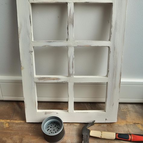 Cheap DIY Single-Board Window Frame Upcycling, Diy Window Frame Decor, Window Frame With Wreath, Diy Window Frame, Timber Window Frames, Window Frame Decor, Weathered Oak Stain, Wreath Stand, Faux Window