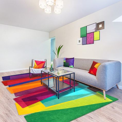 Modern Colourful Rugs - Happy Rug Vibrant Living Room Ideas, Colourful Carpet, Neon Rug, Colourful Rugs, Colourful Rug, Room Ideas Bohemian, Disney Minimalist, Bright Rugs, Rugs Design