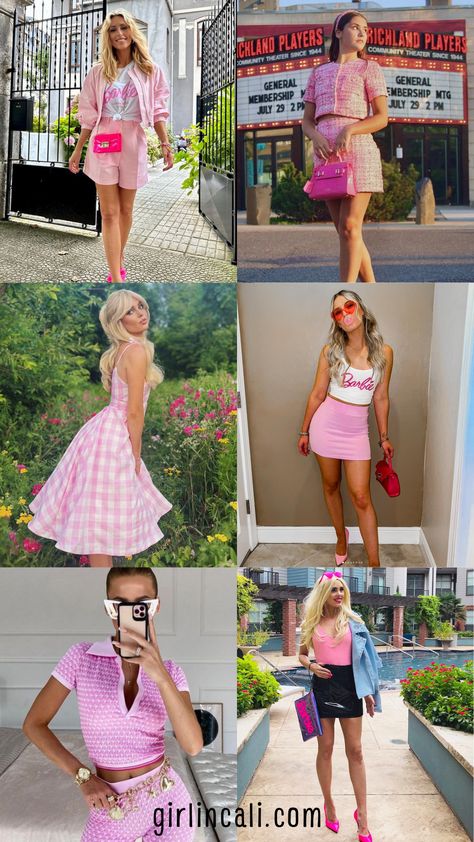 You'll find 17 beautiful Barbie movie themed outfits for women here. Check out these chic Barbie doll inspired outfit ideas. You'll find barbie doll aesthetic costume and dress up outfit patterns here. They also include Ken boy outfits for men and diy sets. Check out these Barbiecore birthday, summer, winter or Halloween party costumes. Find pink Barbie cocktail dress here. Margo Robbie Barbie Outfits, Barbie Outfit Ideas For Women Casual, Movie Themed Outfits, Barbie Outfit Inspiration, Malibu Barbie Costume, Barbie Party Costume, Barbiecore Birthday, Barbie Doll Aesthetic, Barbie Outfits For Women