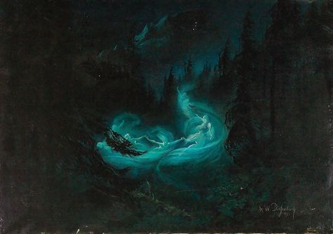 Karl Wilhelm Diefenbach, Fairy Dance, Fairy Paintings, Fairies Dancing, Dance Paintings, Poster Drawing, Dark Art Illustrations, Expressionism Painting, Dance Art