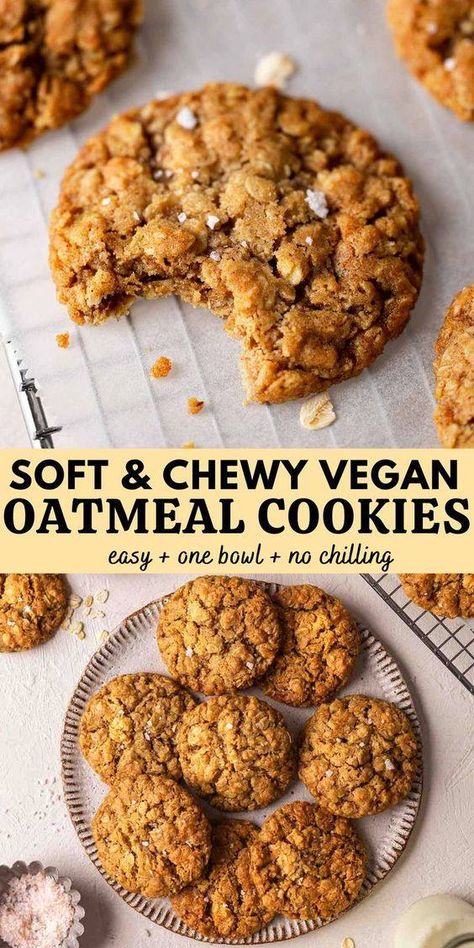 Easy Vegan Oatmeal, Easy Vegan Cookies, Vegan Oatmeal Cookies, Oatmeal Cookies Easy, Vegan Baking Recipes, Vegan Oatmeal, Vegan Christmas Recipes, Vegan Cookies Recipes, Easy Vegan Dessert