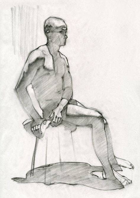 Charcoal Academic Drawing, Shadow Shapes Drawing, Figure Lighting Reference, Sitting Side Reference, Core Shadow, Cast Shadow, Shadow Side, Academic Drawing, Body Study