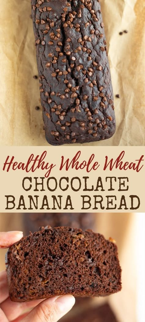 Eating clean just got a whole lot better thanks to this Healthy Chocolate Banana Bread made with whole wheat flour. Decadent, moist, and delicious - a must try recipe for all banana bread lovers! Healthy Banana Bread | Whole Wheat Banana Bread | pipingpotcurry.com Banana Bread Whole Wheat, Whole Wheat Flour Recipes, Healthy Chocolate Banana Bread, Whole Wheat Recipes, Bread Whole Wheat, Wheat Flour Recipes, Double Chocolate Banana Bread, Whole Wheat Banana Bread, Healthy Chocolate Banana