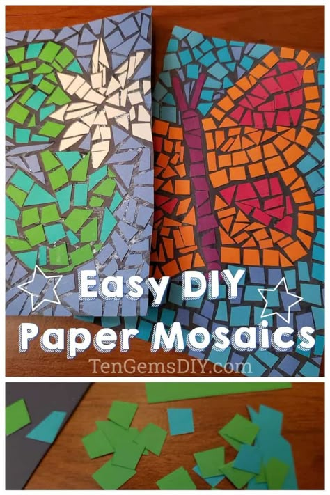 Paper Mosaics Ideas, Mosaic Using Paper, Paper Mosaics Ideas Art Projects, Mosaic Art Construction Paper, Elementary Mosaic Art Projects, Elementary Class Art Projects, Mosaic Projects Paper, Mosaic Kids Craft, Scrap Paper Art Projects