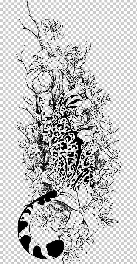 Tattoo Png For Editing, Ocelot Tattoo, Feline Tattoo, Grey Wolf Tattoo, Japanese Dragon Drawing, Dandelion Drawing, Line Art Coloring, Tattoo Png, Tattoo Japanese Style