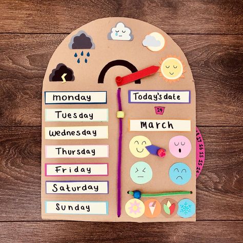 Diy Weather Chart For Kids, Weather Chart For Kids Classroom, Diy Weather Chart, Weather Chart Ideas, Weather Chart Preschool, Weather Chart For Kids, Preschool Weather Chart, Seasons Project, Weather Calendar