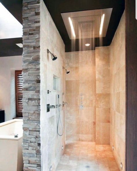 Top 50 Best Shower Lighting Ideas - Bathroom Illumination Rustic Bathrooms, Design Interior Baie, Luxury Bathroom Master Baths, Luxury Master Bathrooms, Shower Lighting, Decor Baie, Master Bath Remodel, Shower Remodel, Rustic Bathroom