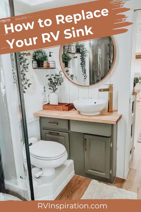 Let’s explore two ways to upgrade your RV bathroom that don’t involve messy painting and are easy for any DIYer to learn: Updating your RV sink and faucet. Many RVs, particularly older models, have plastic sinks and faucets in the bathrooms. Fortunately, replacing the RV sink itself isn’t too difficult or costly. In this article, we’ll first share how to remove and replace your RV sink before showing off some gorgeous bathroom remodels. #rvbathroom #rvrenovation #rvinspiration Rv Bathroom Remodel, Messy Painting, Rv Sink, Trailer Renovation, Bathroom Vanity Faucets, Camper Bathroom, Sink Replacement, Sink And Faucet, Rv Dreams