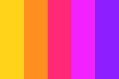 Synthwave Sunset Color Palette Color Palette Bright Colors, Bratz Color Palette, Synthwave Color Palette, 90s Colour Palette, Neon Pink Color Palette, 90s Palette, Vaporwave Palette, Vaporwave Color Palette, Y2k Color Palette