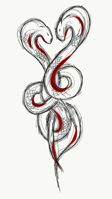 Double Headed Snake Drawing, Twin Snakes Tattoo, Intertwined Snake Tattoo, Two Snakes Intertwined Tattoo, Snake Hair Drawing, Two Snakes Intertwined, Cobra Drawing, Snakes Intertwined, Dragon Tattoo Drawing