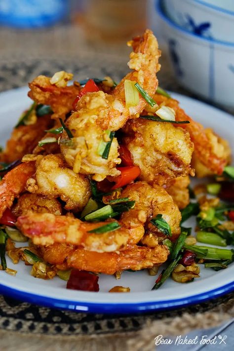 Chinese Salt & Pepper Prawns | Bear Naked Food Pepper Prawns, Basil Pork, Thai Basil Pork, Pad Krapow, Prawn Dishes, Chinese Cooking Wine, Prawn Recipes, Shrimp Recipes For Dinner, Shrimp Recipes Easy