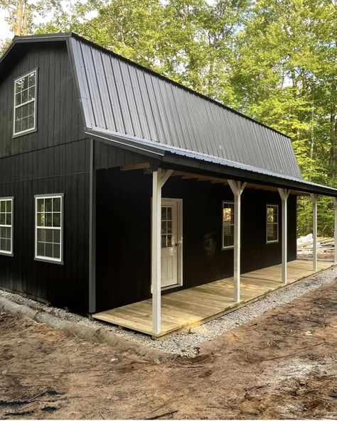 Luxury Shed House, Shed House Exterior, 1950s House Plans, 2 Bedroom Shed House, 16 X 40 Shed House, Metal Shed House, Tiny Barn House, Bedroom Shed, Barn Playhouse