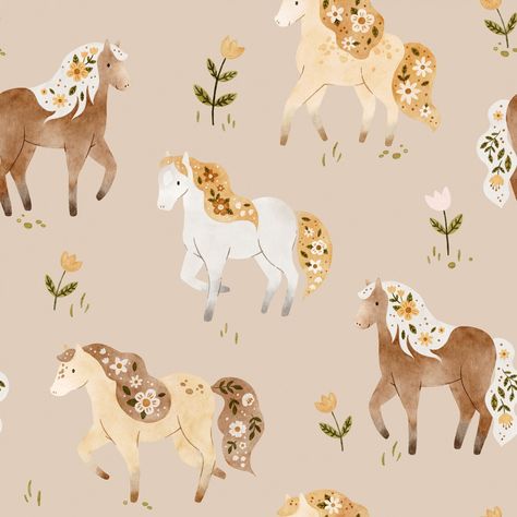 ☑️⬇️ Wild horsesfabric by the metre/half metre/yard/half yard/ fat quarters ❣️ The cutest designs on fabrics! ❣️   🥰 Search no longer, you are in the right spot 😀  Every beautiful design in this shop is a masterpiece created by one of the Artists we collaborate with. I ensure you that here YOU WILL FIND the most stunning fabrics you have ever seen! Browse through the collections, pick the fabrics you can no longer do without and imagine the pleasurable SEWING moments (or days) you are going to Draw A Horse, Western Pattern, Pink Horse Wallpaper, Horse Themed Wallpaper, Horse Nursery Art, Horse Flower Illustration, Horse Fabric Print, Horse Flowers, Horse Fabric