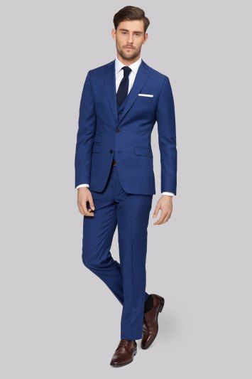 Moss 1851 Tailored Fit Bright Blue Jacket Bright Blue Suit, Mens Office Wear, Formal Dresses For Men, Hugo Boss Suit, Blue Suit Jacket, Men's Business Suits, Blue Suit Men, Blue Suit Wedding, Wedding Suits Groom