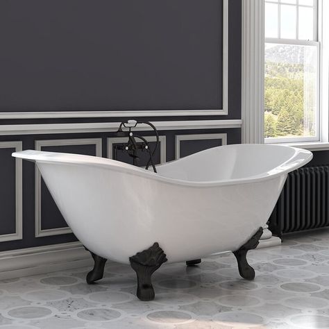 Cambridge Plumbing None 71" x 31" Soaking Cast Iron Bathtub & Reviews | Wayfair Slipper Tub, Slipper Bathtub, Oil Rubbed Bronze Faucet, Cast Iron Bathtub, Slipper Tubs, Cast Iron Tub, Freestanding Tub Filler, Soaking Bathtubs, Clawfoot Tub