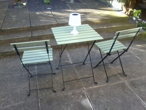 Painted IKEA Tarno table and chairs Tarno Ikea Hack, Tarno Ikea, Ikea Tarno, Ikea Garden, Balcony Table And Chairs, Ikea Home, Backyard Deck, City Garden, Canopy Outdoor