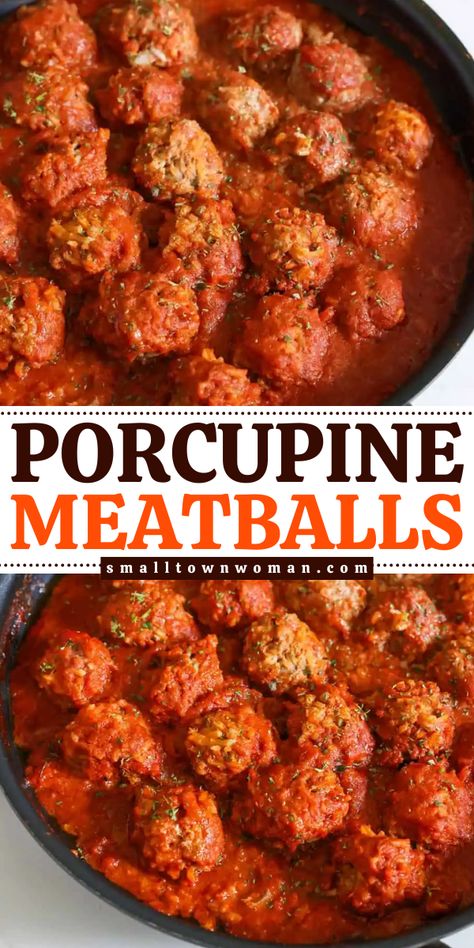 A simple dinner idea that's also great for get-togethers! This main dish for dinner starts with a ground beef meatball recipe with rice, onions, and garlic. Simmered in a homemade tomato sauce, these easy porcupine meatballs are delicious! Meatball With Rice Recipes, Rice Meatballs Recipes, Porcupine Meatballs Easy, Meatballs And Rice Recipe, Rice And Meatballs, Hungarian Meatballs, Rice Meatballs, Minute Rice Recipes, Porcupine Meatballs Recipe