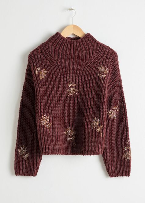 Front image of Stories beaded floral knit sweater in red Autumn Wishlist, Floral Knit, Pattern Sweater, Knitting Inspiration, Autumn Fashion Women, Sweater Weather, Autumn Winter Fashion, Pretty Outfits, Sweater Outfits