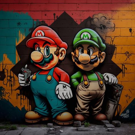 Super Mario Bros Poster, Mario Brothers Painting, Super Mario Bros Poster Art, Mario Wall Art, Super Mario Wall Art, Swag Cartoon, Cartoon Character Pictures, Super Mario Brothers, Super Mario Art