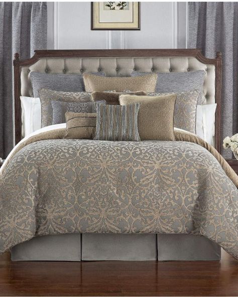 Waterford Carrick Silver/Antique Gold Cal Comforter Set Neutral Bed Linen, Bedroom Comforter Sets, King Comforter Sets, Luxury Bedding Sets, Comfortable Bedroom, Queen Comforter Sets, Queen Comforter, King Comforter, Master Bedding