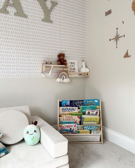 Just wondering if the playroom will ever look this tidy again, the answer is probably no 😆😅 Hope you’ve all had a lovely chilled Sunday, I’m in a bit of a rut with what to post recently so if you have anything in particular you like to see on my page please let me know ✨ #playroomideas #playroomdecor #playroominspo Accent Wall Playroom, Gender Neutral Wallpaper, Wallpaper Playroom, Brush Pattern, Kid's Playroom, Playroom Wallpaper, Wallpaper Project, Playroom Design, Neutral Wallpaper