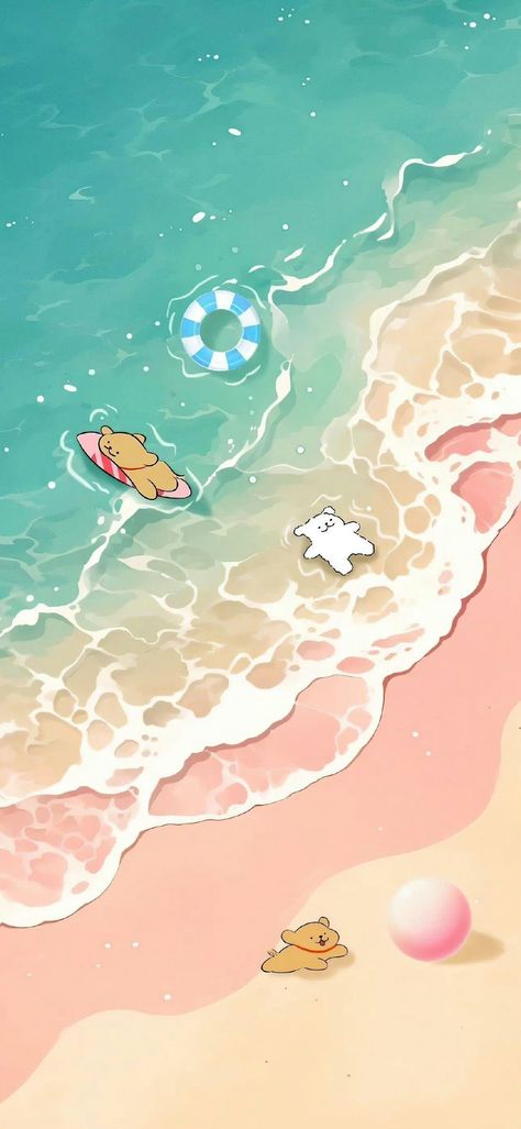 Cute Relaxing Wallpaper, Cute Tropical Wallpapers, Beach Drawing Wallpaper, Water Poster Ideas, Anime Beach Wallpaper, Aesthetic Water Wallpaper, Aesthetic Wallpaper Ipad Horizontal, Cute Beach Wallpapers, Cute Summer Wallpaper