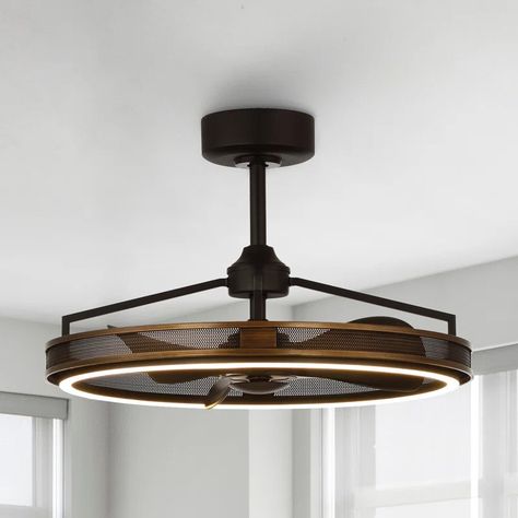 Trent Austin Design® Polanco 27.1'' Ceiling Fan with LED Lights and Remote Control | Wayfair Fandelier Ceiling Fan, Unique Ceiling Fans, Bladeless Ceiling Fan, Fan Lights, Caged Ceiling Fan, Food Pantry Organizing, Small Kitchen Organization, Black Ceiling Fan, Small Kitchens