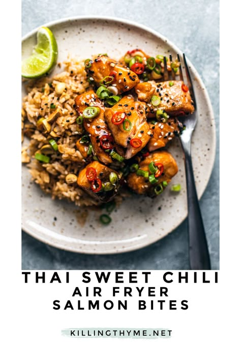 Thai Sweet Chili Air Fryer Salmon Bites #airfryer #salmon #salmonbites #sweetchili #thai #thaichili #30minutedinner #easydinner #weeknightmeal