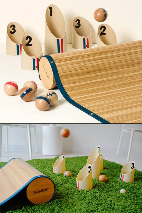 A portable backyard / beach game that combines the best elements of bocce, Skee-Ball, and cornhole all-in-one. Skee Ball, Bocce Ball, Beach Games, Backyard Beach, Discovery Kids, Wooden Games, Chocolate Candy Bar, Backyard Games, Lawn Games