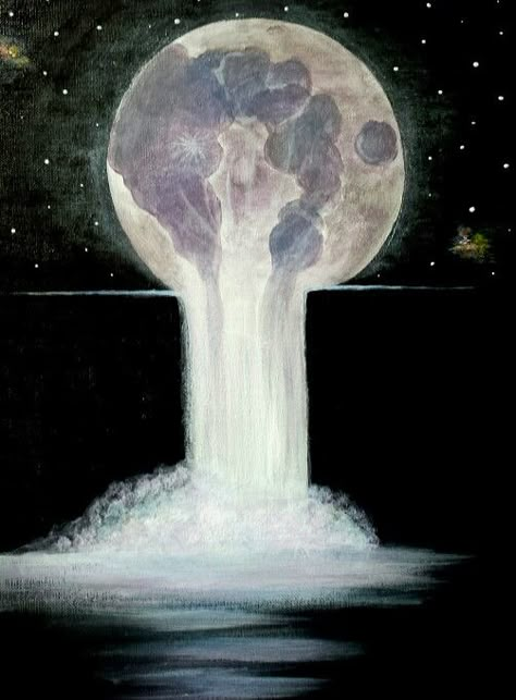 Melting moon, acrylic galaxy waterfall. Christmas Paintings On Canvas, Painting For Beginners, Soyut Sanat Tabloları, Moon Painting, Acrylic Painting For Beginners, Galaxy Painting, Acrylic Painting Tutorials, Simple Acrylic Paintings, Painting Flowers