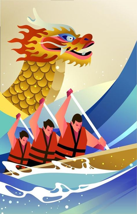 Dragon Boat Racing Concept Dragon Boat, Chinese Dragon Art, Dragon Boating Racing, Boat Illustration, Boat Racing, Racing Posters, Boat Race, Chinese Dragon, Dragon Art