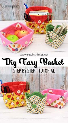 DIY Easy Fabric Basket | 3 Types Fabric Storage Box Tutorial [sewingtimes] Fabric Boxes Tutorial, Fabric Basket Tutorial, Basket Diy, Diy Sewing Gifts, Making Bags, Sewing Machine Projects, Box Tutorial, Cute Sewing Projects, Fabric Bowls