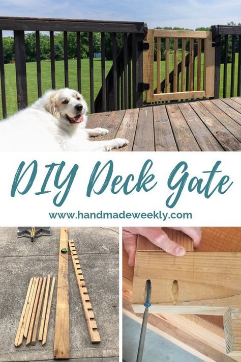 How to make a deck gate | The Ultimate Pinterest Party Week 256 How To Make A Gate, Deck Gate Diy, Deck Gate Ideas, Lake Fence, Deck Gates, Deck Handrail, Building A Gate, Diy Gate, Porch Gate