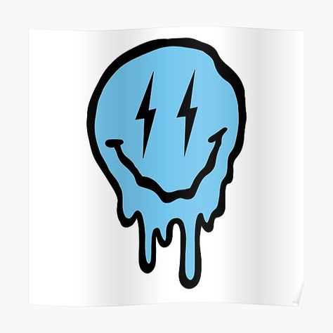 Drippy Paintings, Strong Artwork, Lightning Cartoon, Posca Ideas, Preppy Paintings, Blue Lightning Bolt, Bnha Aesthetic, Blue Drawings, Drip Art