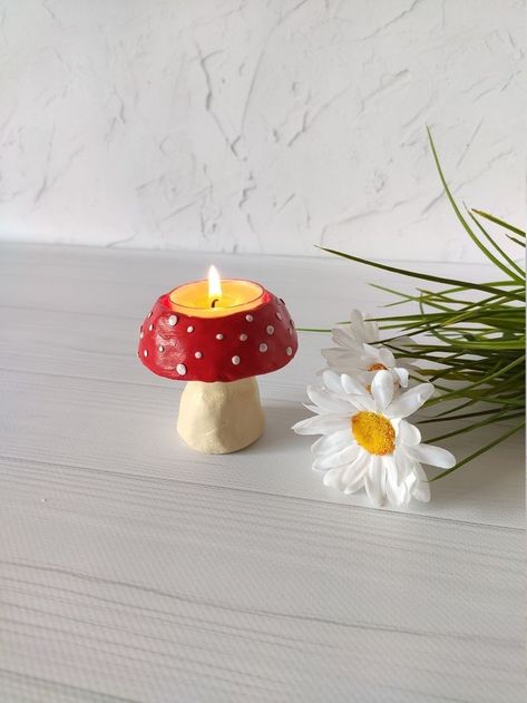 Clay Candle Holders, Mushroom Tea, Air Dry Clay Ideas, Dry Clay Ideas, Clay Candle, Diy Air Dry Clay, Air Dry Clay Projects, Air Clay, Tanah Liat