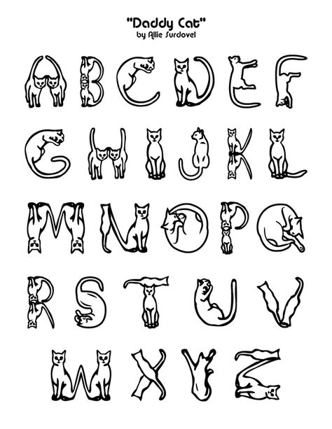 Daddy Cat Font by Allie Surdovel on Behance Cat Font, Credit Card Images, Lettering Practice Sheets, Alfabet Font, Writing Fonts, Alfabet Letters, Hand Lettering Art, Hand Lettering Fonts, Hand Lettering Alphabet