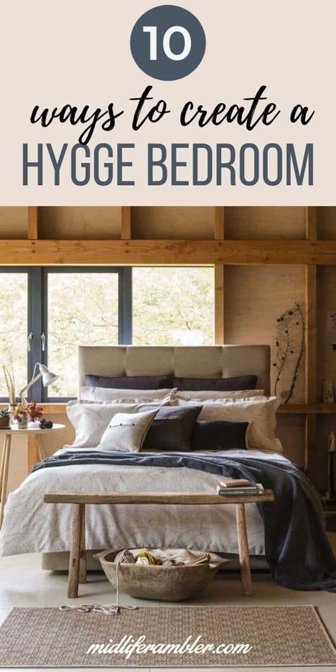 Cozy Nordic Bedroom, Dark Hygge Bedroom, Bedroom Sanctuary Ideas Cozy, Scandanavian Bedding, Hygge Aesthetic Bedroom, Hygge Decor Bedroom, Hygge 2023, Hygge Bedroom Decor, Bedroom Hygge