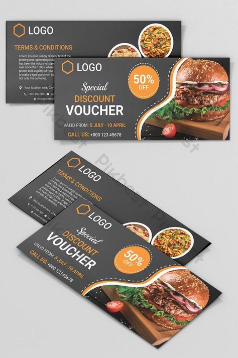 Food Coupon Design Ideas, Promo Cards Design Ideas, Promo Card Design, Food Coupon Design, Restaurant Voucher Design, Coupon Design Ideas, Discount Coupon Design, Restaurant Card Design, Voucher Design Coupon