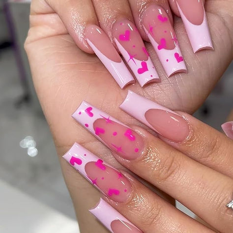 #affiliate #ad nail art, press on nails, vday nail art ideas, easy nail art, hearts, pink Nails Valentines, Nails Glossy, Glitter Rosa, Nagel Tips, Nail Type, Nails Set, Fake Nails With Glue, Nail Supplies, Diamond Nails