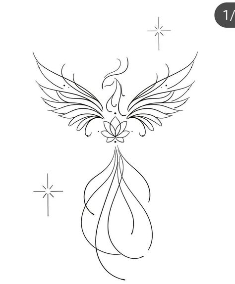 Lotus Flower Phoenix Tattoo, Sternum Phoenix Tattoo, One Line Phoenix Tattoo, How To Draw A Phoenix Bird Step By Step, Phoenix Bird Drawing, Phoenix Outline, Phoenix Drawing, Teacup Tattoo, Small Phoenix Tattoos