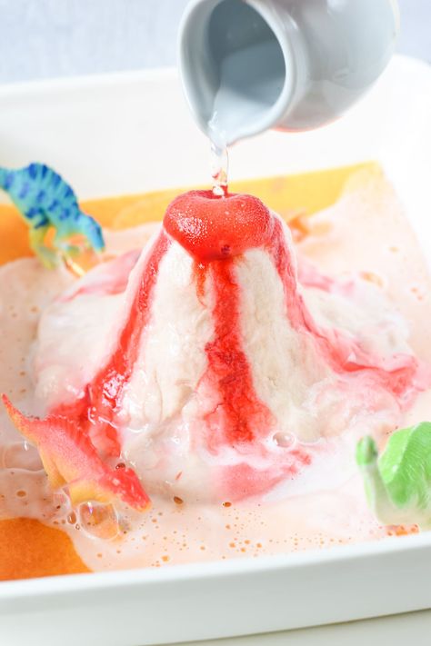 How To Make a Salt Dough Volcano For Kids - Busy Little Kiddies (BLK) Dinosaur Volcano Experiment, Salt Dough Volcano Recipe, Simple Volcano Experiment For Kids, Baking Soda Volcano For Kids, Homemade Volcano Kids, Volcano Experiment For Preschool, Salt Dough Volcano, At Home Volcano, Volcano Preschool