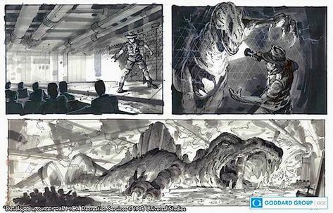 Original Jurassic Park storyboards Jurassic Park Concept Art, Jurassic World Dominion Concept Art, Zootopia Storyboard, Jurassic Park Scenes, Jurassic Park Storyboard, Park River, Stone Arch, Paleo Art, Jurassic Park World