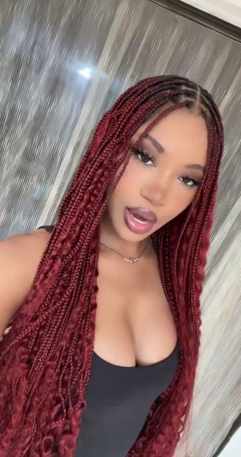 #follow #braidedstyles #braids #hairstyles #hairgoals #hair #haircare #beautyblog #blogging #blogger #blog Braids Red, Red Braids, Red Box Braids, Hair Goal, Styled Hair, Goddess Braids Hairstyles, Girl Hairstyle, Quick Braided Hairstyles, Box Braids Hairstyles For Black Women