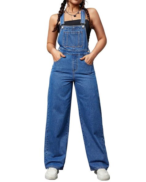 PRICES MAY VARY. 【Adjustable】Adjustable buckle straps and bib flap pocket add a trendy touch to these Flvsun women's overalls, featuring a modified racerback and square-cut neckline. 【Clasic Design】Classic five-pocket design and straight legs with full-length hems that can be rolled for a cropped look make these denim overalls versatile and stylish. Suitable for any casual occasion】From schoolyard to city streets, these regular fit denim overalls for women are perfect for a casual or chic look, Womens Dickies Overalls, Cute Jean Overalls, Womens Overall Outfits, Wide Leg Denim Overalls, Baggy Denim Overalls, Cute Overalls Aesthetic, Work Overalls Women, Cute Overalls Outfits, Overall Pants Outfit