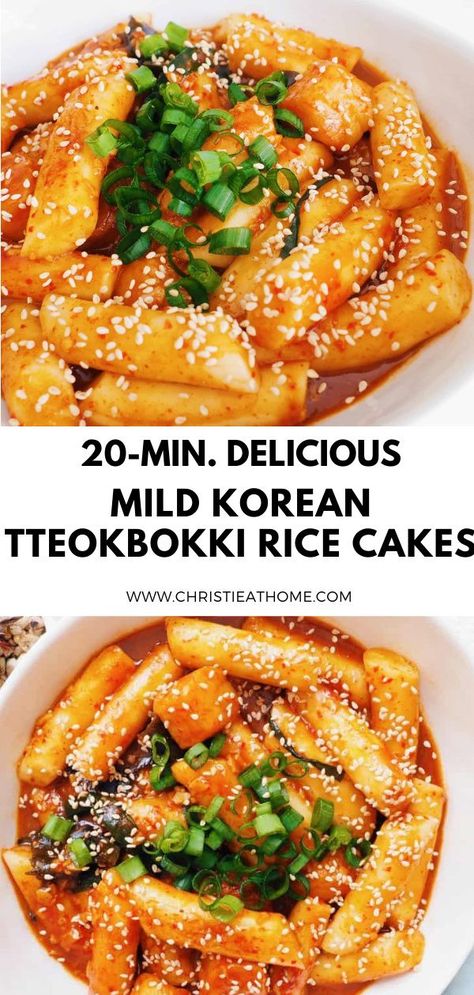 Tteok Recipe Ideas, Non Spicy Rice Cake Recipes, Mild Korean Recipes, Teboki Recipe, Rice Cake Sticks Recipe, Tteokbokki Rice Cakes Recipe, Mild Tteokbokki Recipe, Non Spicy Tteokbokki, Mild Tteokbokki