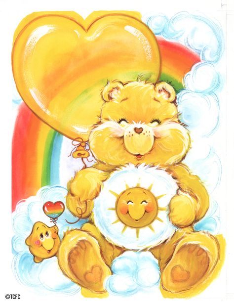 Care Bears: Funshine with a Balloon Sunshine Bear, Care Bear Tattoos, Care Bears Vintage, Care Bear Party, Funshine Bear, Care Bears Cousins, Teal Ribbon, Bear Pictures, 80s Cartoons