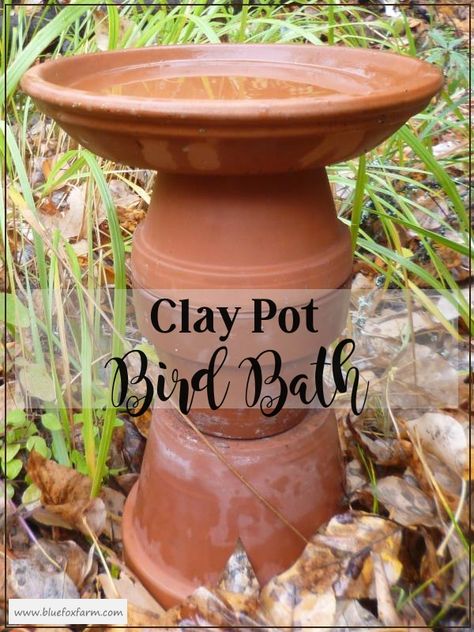 There's something so old fashioned and nostalgia making about terra cotta clay pots - make some garden art for the birds with a Clay Pot Bird Bath. Clay Pot Bird Bath, Terra Cotta Bird Bath, Bird Baths Homemade, Large Bird Feeders, Recycled Garden Art, Clay Pot Projects, Terra Cotta Clay Pots, Diy Bird Bath, Bird Bath Garden