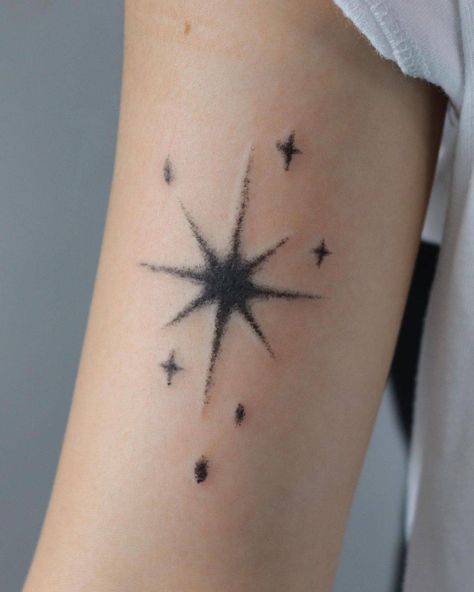 Stippling Star Tattoo, Small Star Tattoos For Men, Realistic Star Tattoo, Star Tattoo Designs For Men Guys, Celestial Star Tattoo, Star Tattoo Cover Up, Abstract Star Tattoo, Star Cover Up Tattoos, Star Elbow Tattoo